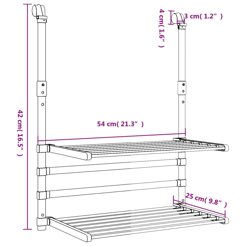Wäschetrockner für Balkon 89x25x(60-95) cm Aluminium