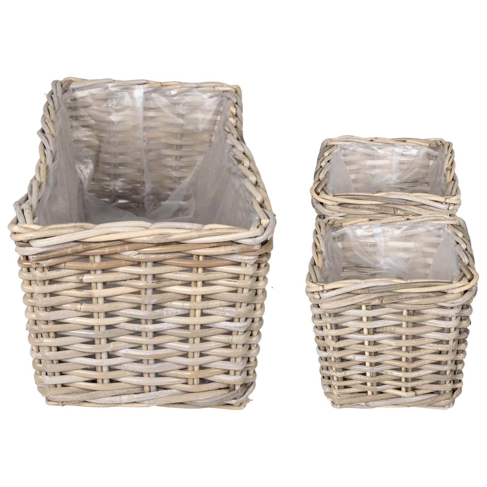 Blumentopfkorb mit Speicher 3 Stk. Natürliches Grau Kubu Rattan
