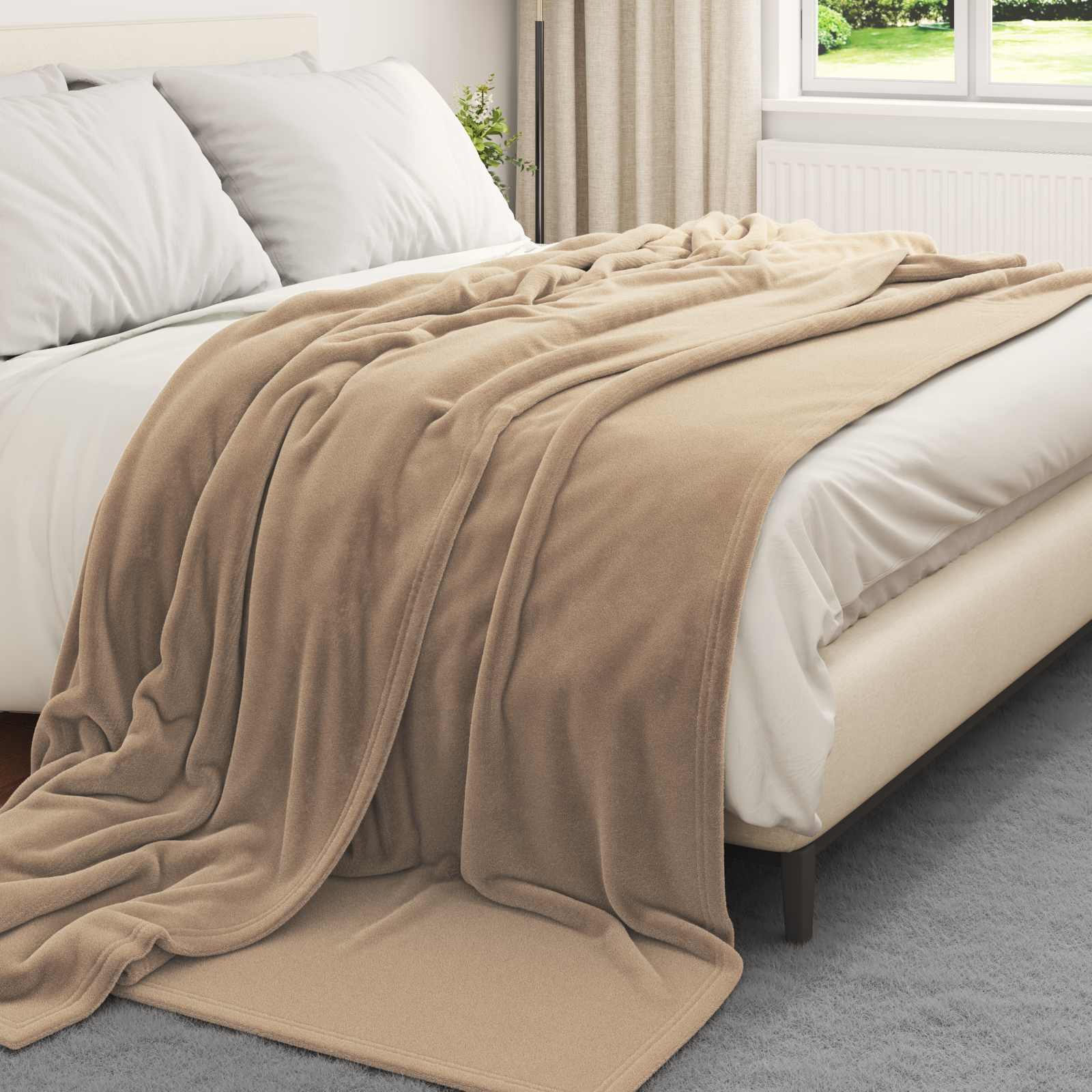Überwurfdecke Beige 130 x 150 cm Fleece