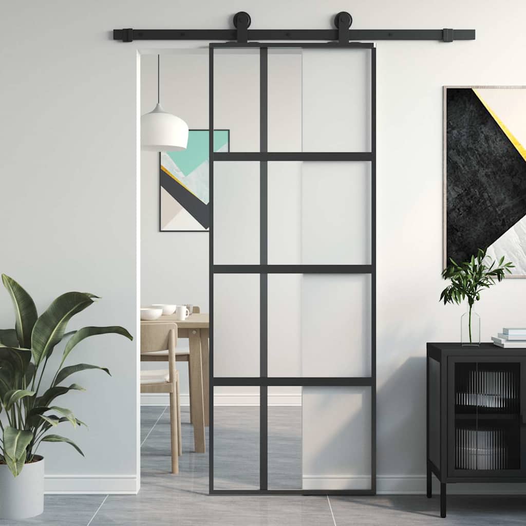 Schiebetür ESG-Glas und Aluminium 76x205 cm Schwarz