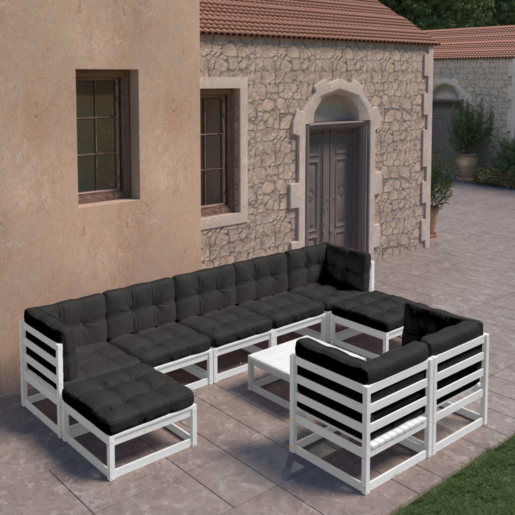 10-tlg. Garten-Lounge-Set Weiß Massivholz Kiefer