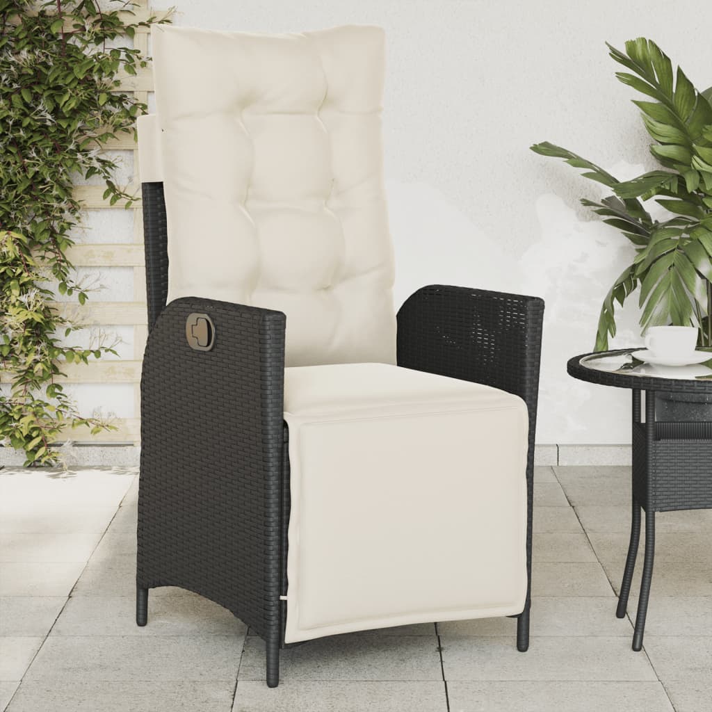 Gartensessel Verstellbar mit Kissen Schwarz Poly Rattan