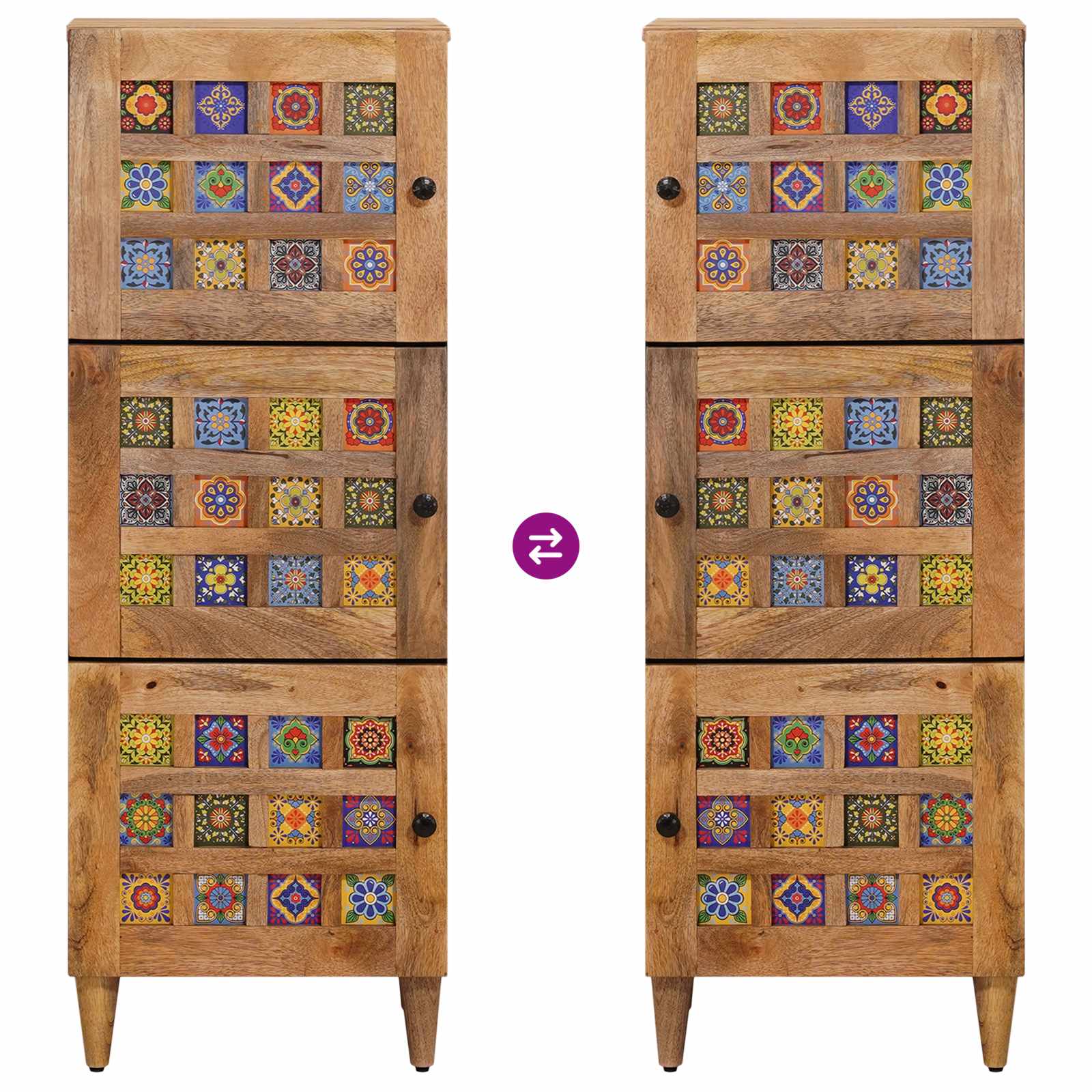 Highboard mit Tür Walnuss 40 x 33 x 110 cm Massivholz Mango