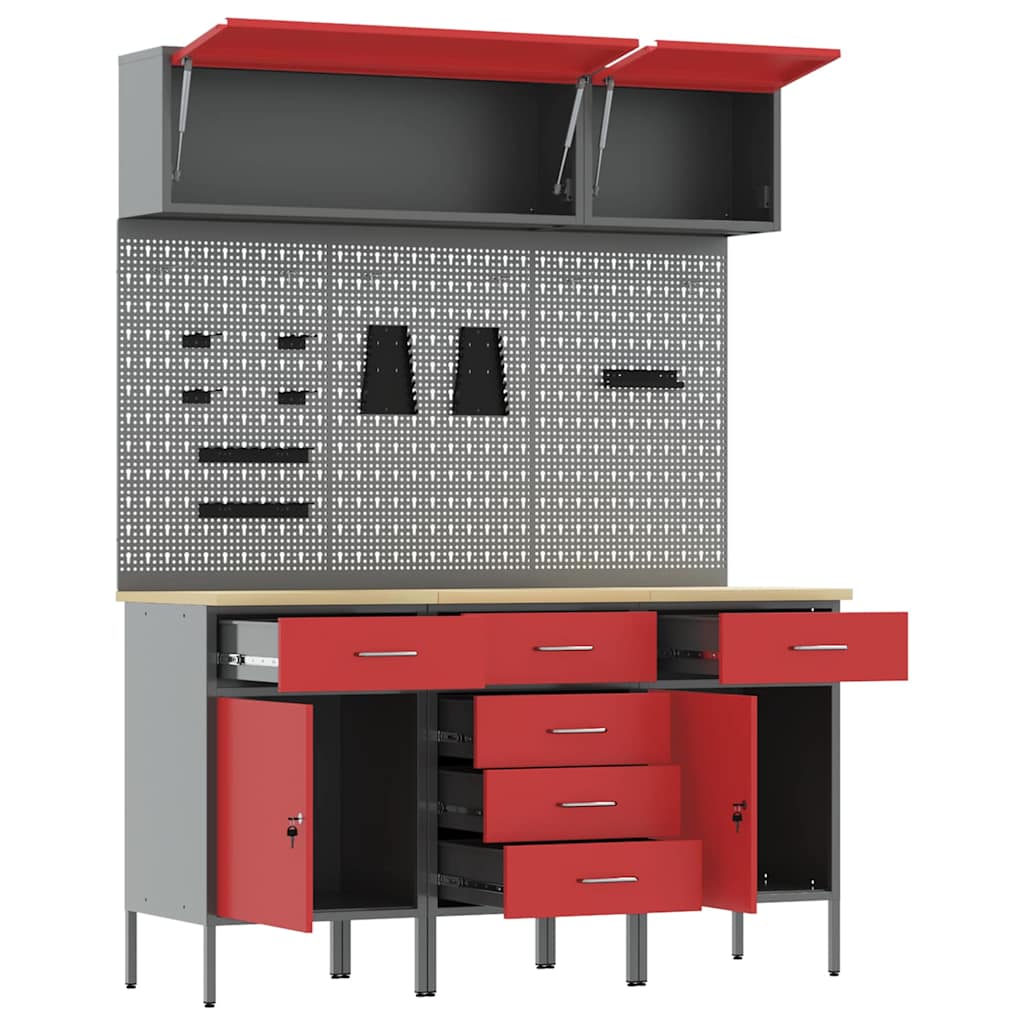 Arbeitsschrankset mit Schubladen mit Regal 8 pcs Grau