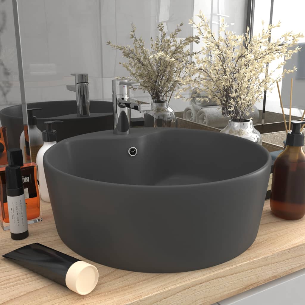 Luxus-Waschbecken mit Überlauf Matt-Weiß 36x13 cm Keramik