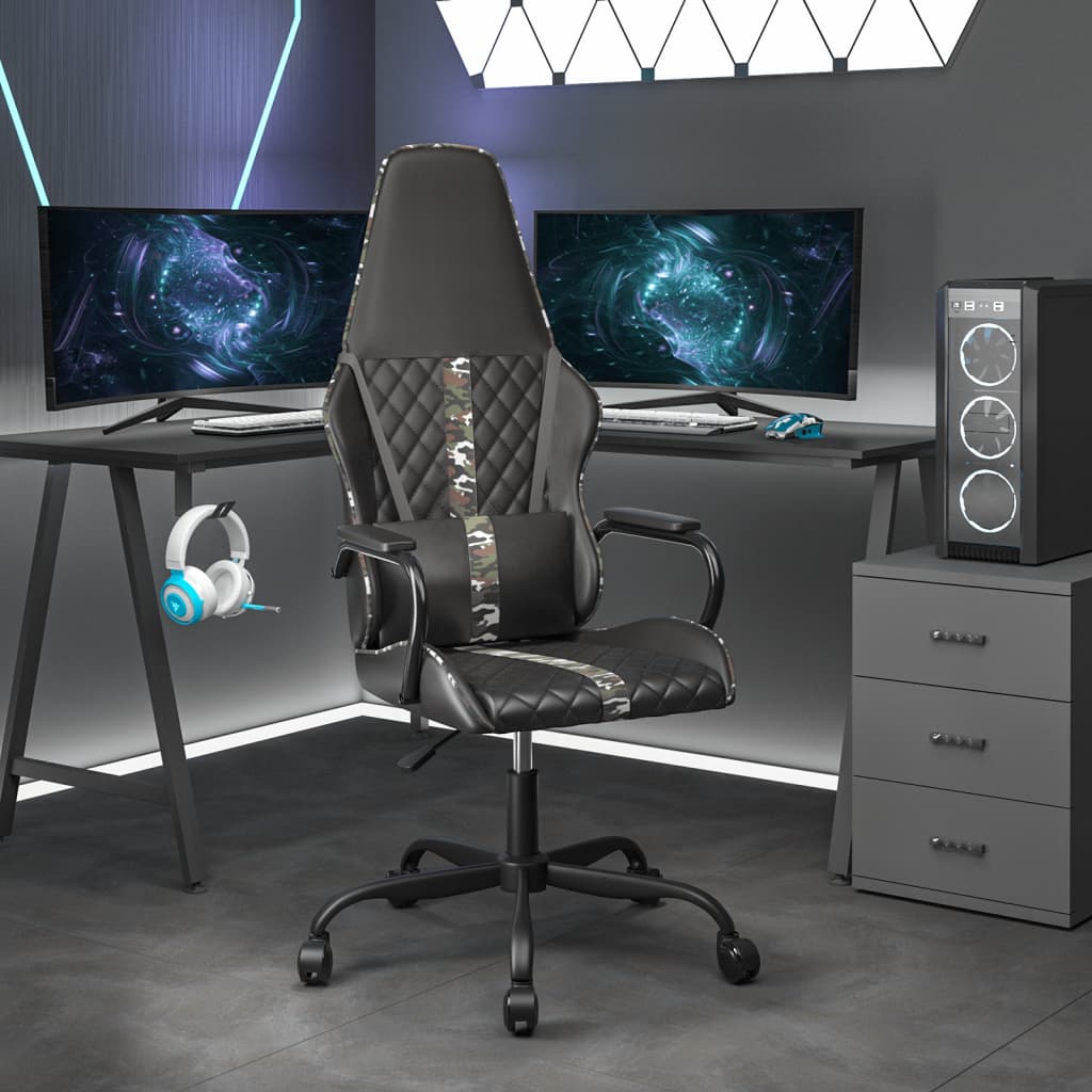Gaming-Stuhl mit Massagefunktion Gold und Schwarz Kunstleder