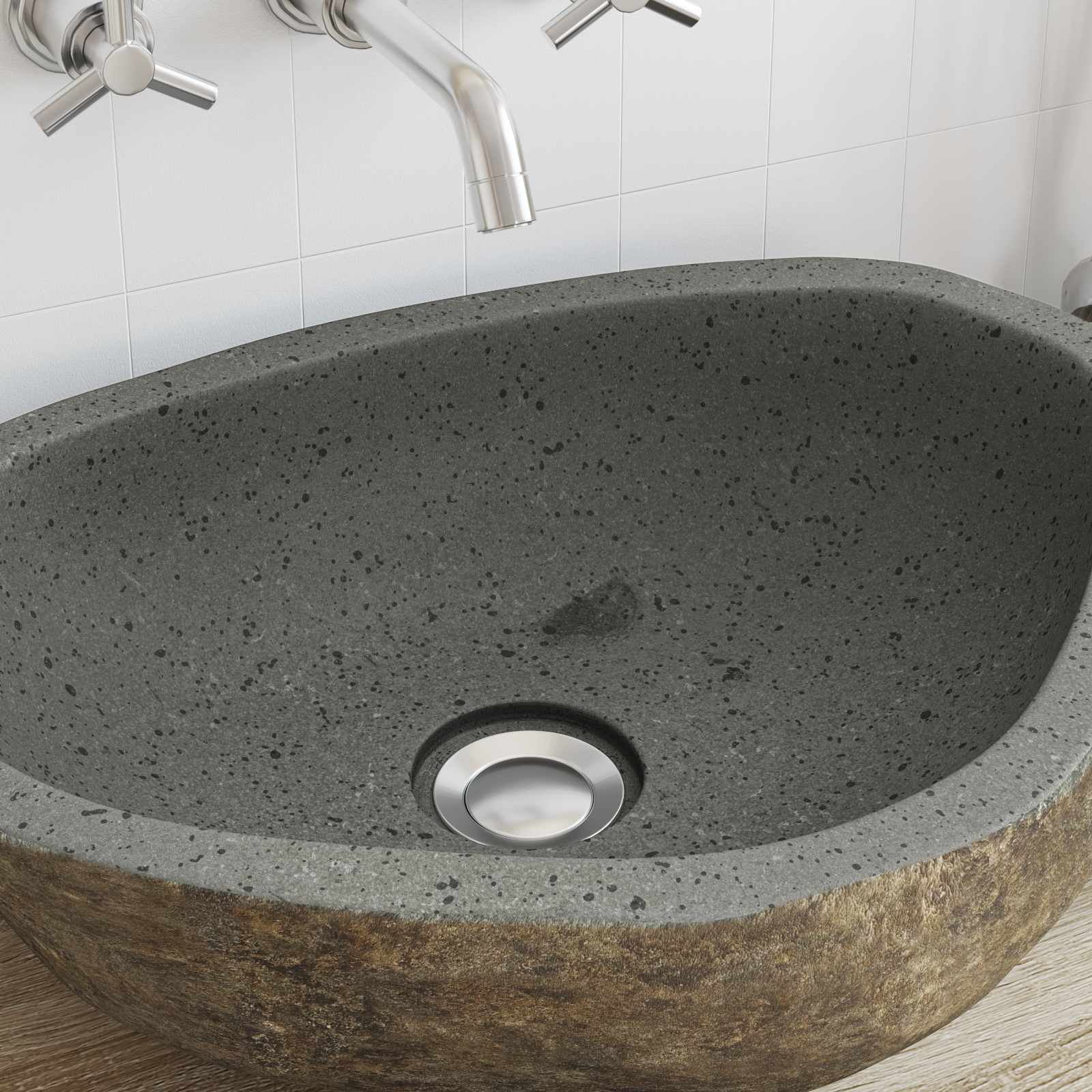 Flusssteinwaschbecken Hellgrau (30-37) x (25-30) x 12 cm