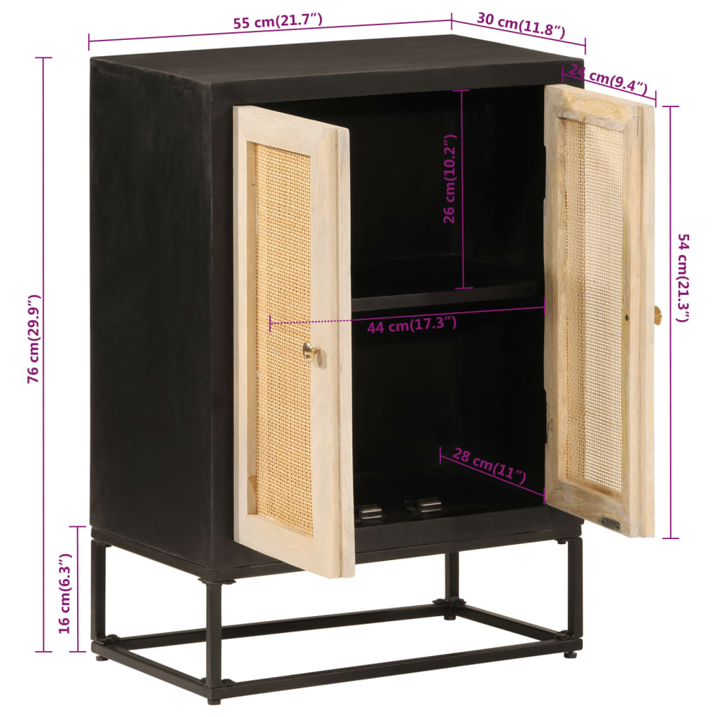 Nachttisch Schwarz 40x30x50 cm Massivholz Mango und Eisen