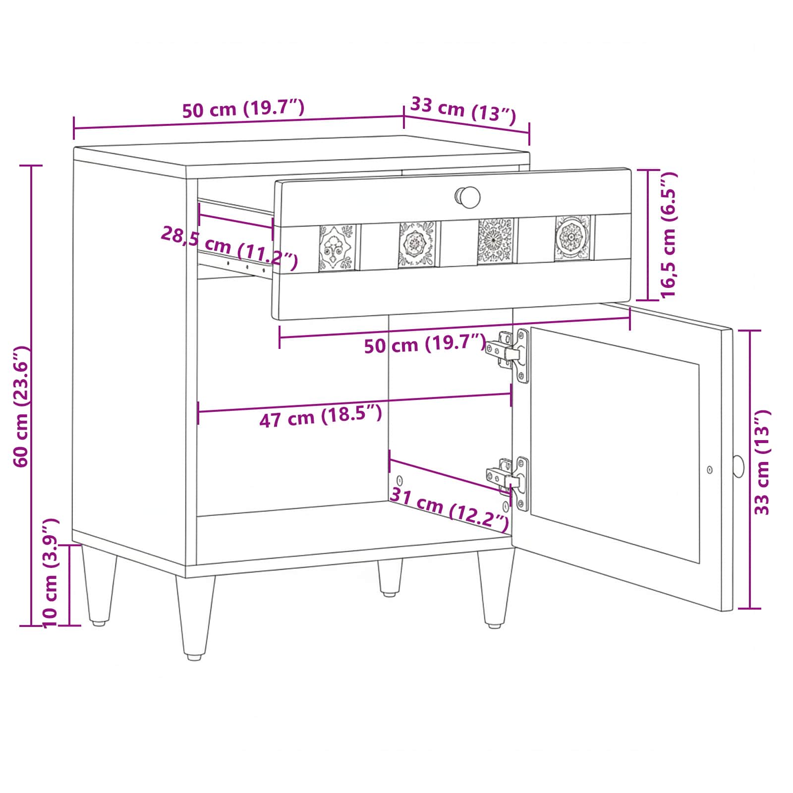 Nachttisch Braun 50 x 33 x 60 cm Massivholz Mango