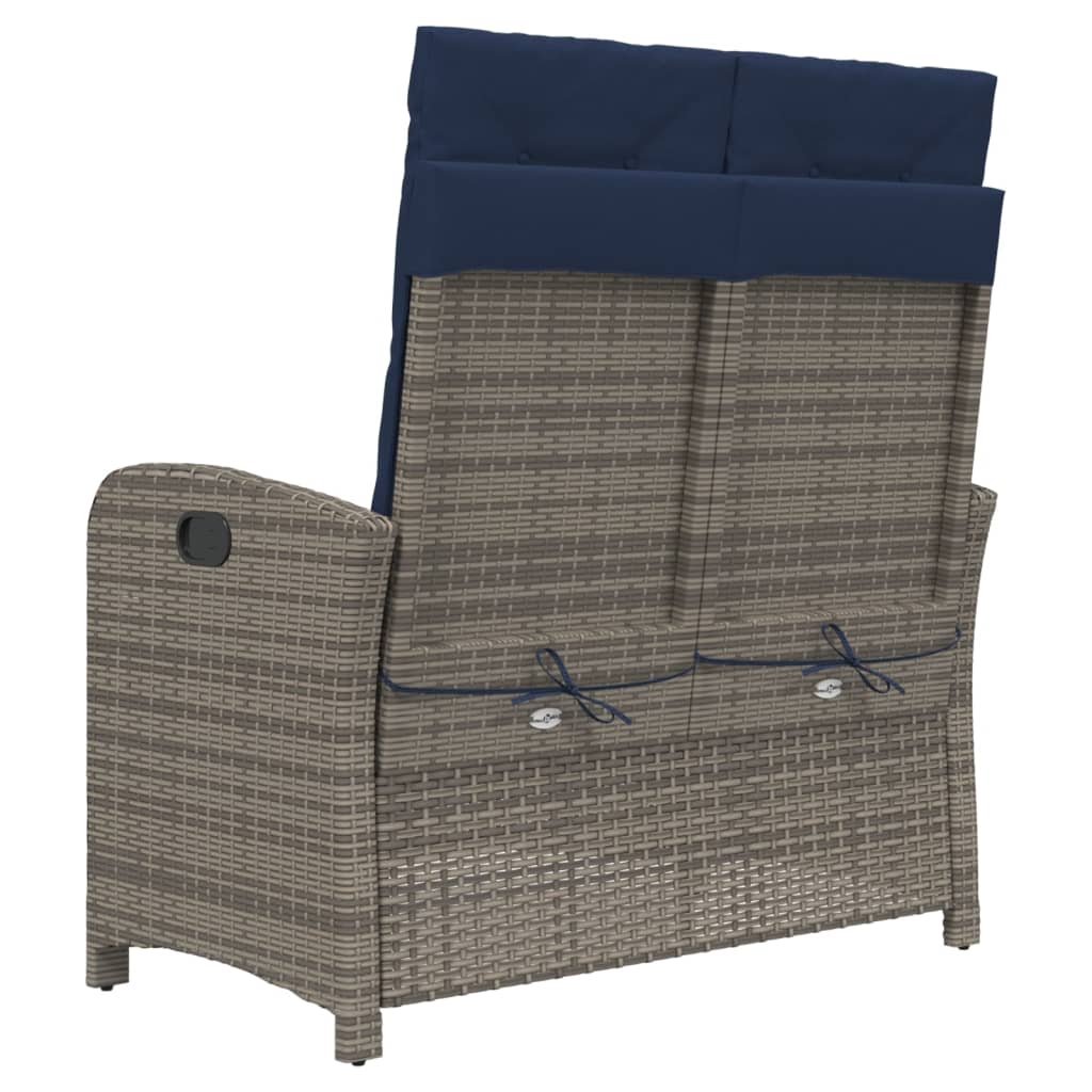 Gartenbank Verstellbar mit Kissen Braun Poly Rattan