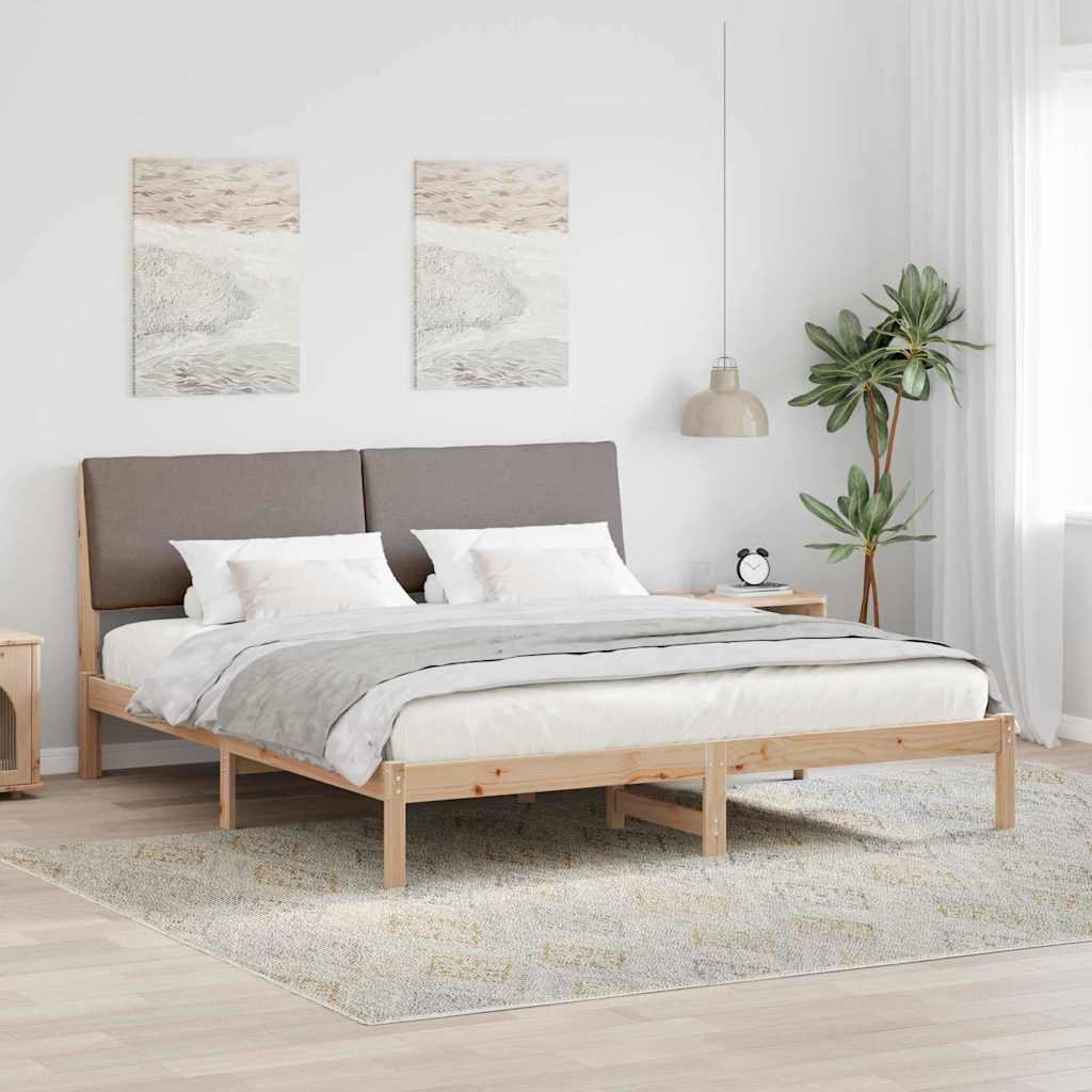 Bettgestell Braun und hellgrau 200 x 200 cm Massivholz Kiefer