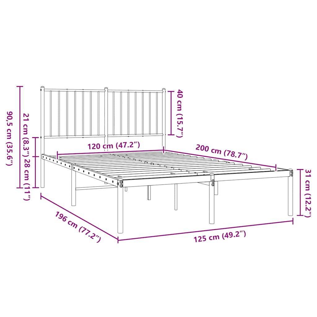 Bettgestell Metall Schwarz 75x190 cm