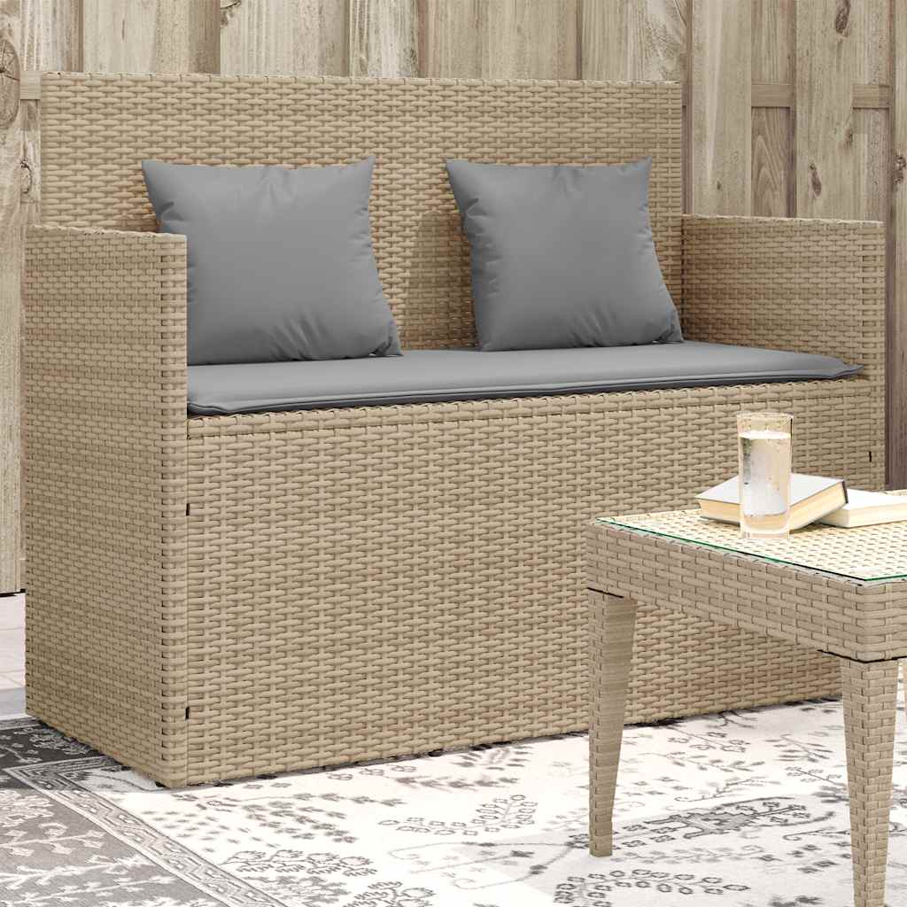 Gartenbank mit Kissen Schwarz Poly Rattan