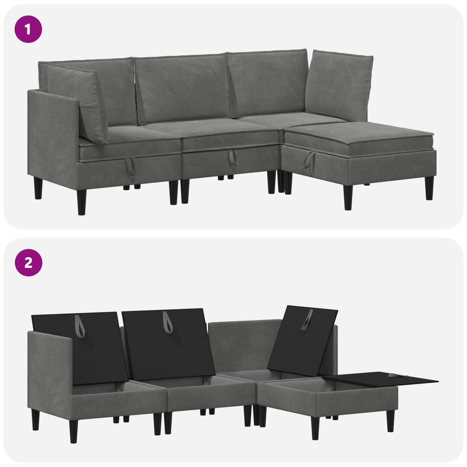 Wohnzimmergarnitur mit Kissen mit Speicher 3 pcs Hellgrau Samt