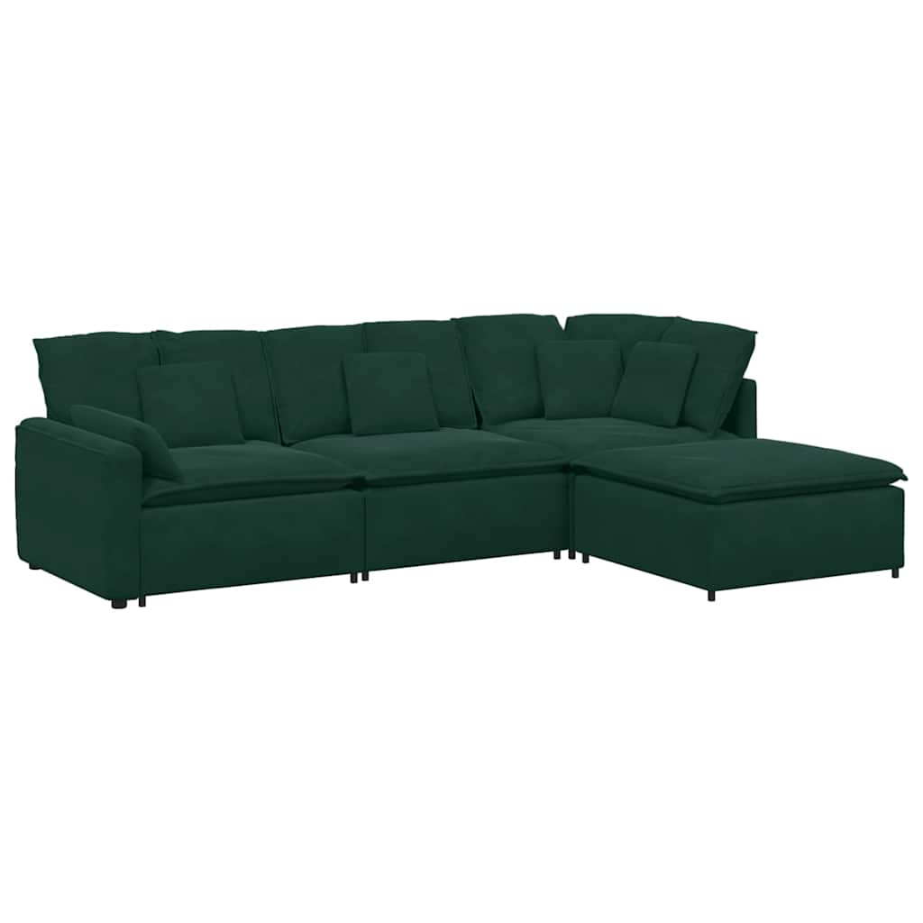 Modulares Sofa mit Fußhocker Kissen Samt Blau