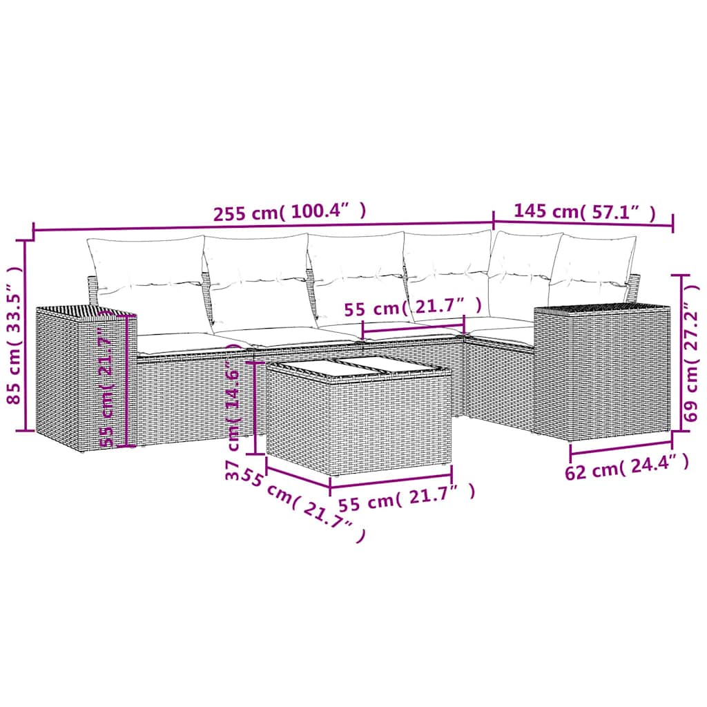 5-teiliges Gartensofa-Set mit Kissen, schwarzes Polyrattan