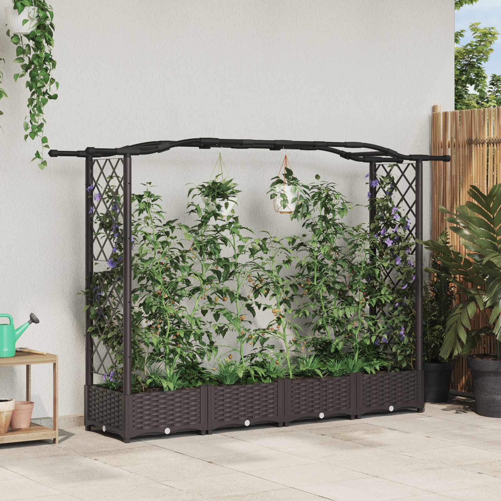 Hochbeet mit Rankgitter und Dach Braun 124 x 40 x 123 cm PP