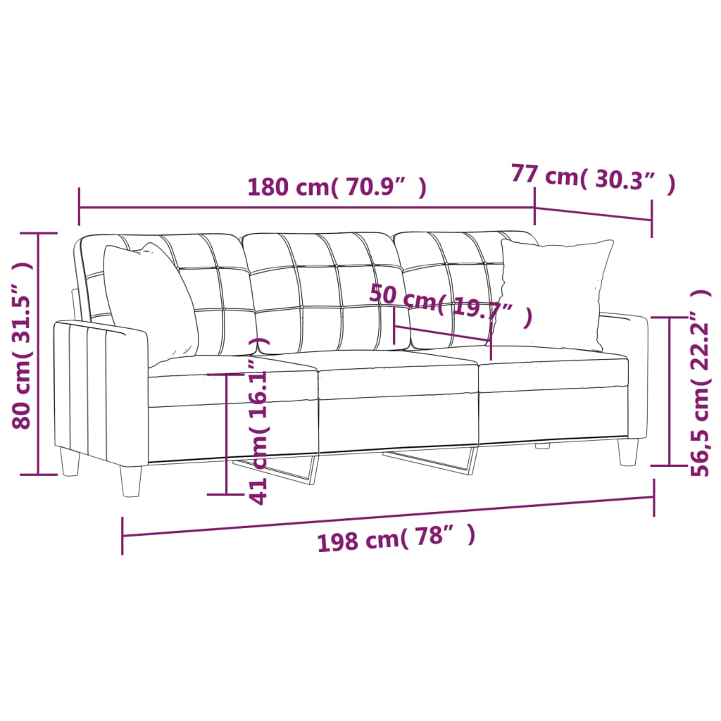 3-Sitzer-Sofa mit Zierkissen Schwarz 180 cm Kunstleder
