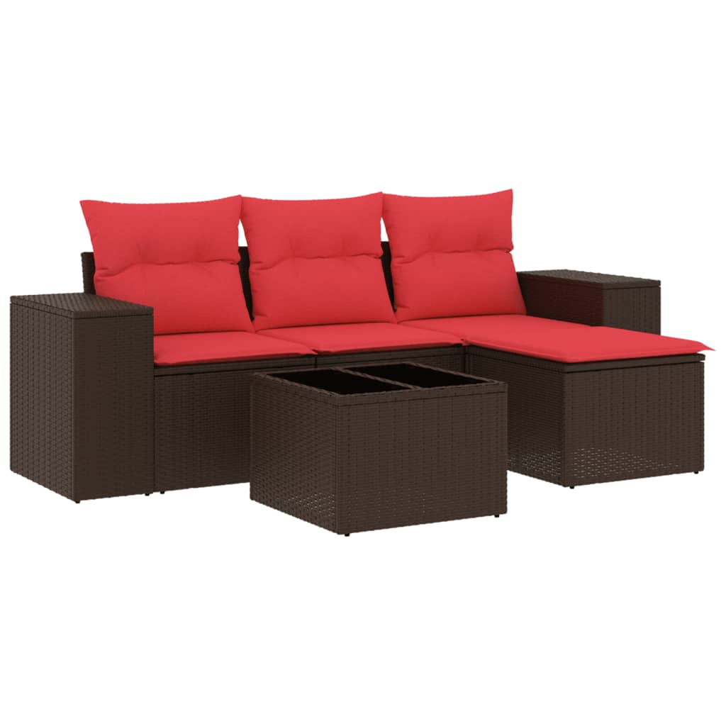 4-teiliges Gartensofa-Set mit Kissen, schwarzes Polyrattan