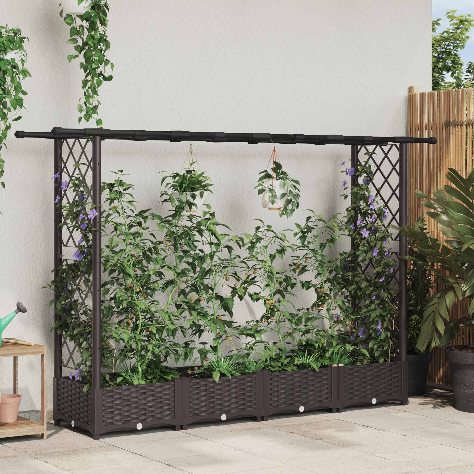 Hochbeet mit Rankgitter und Dach Braun 124 x 40 x 123 cm PP