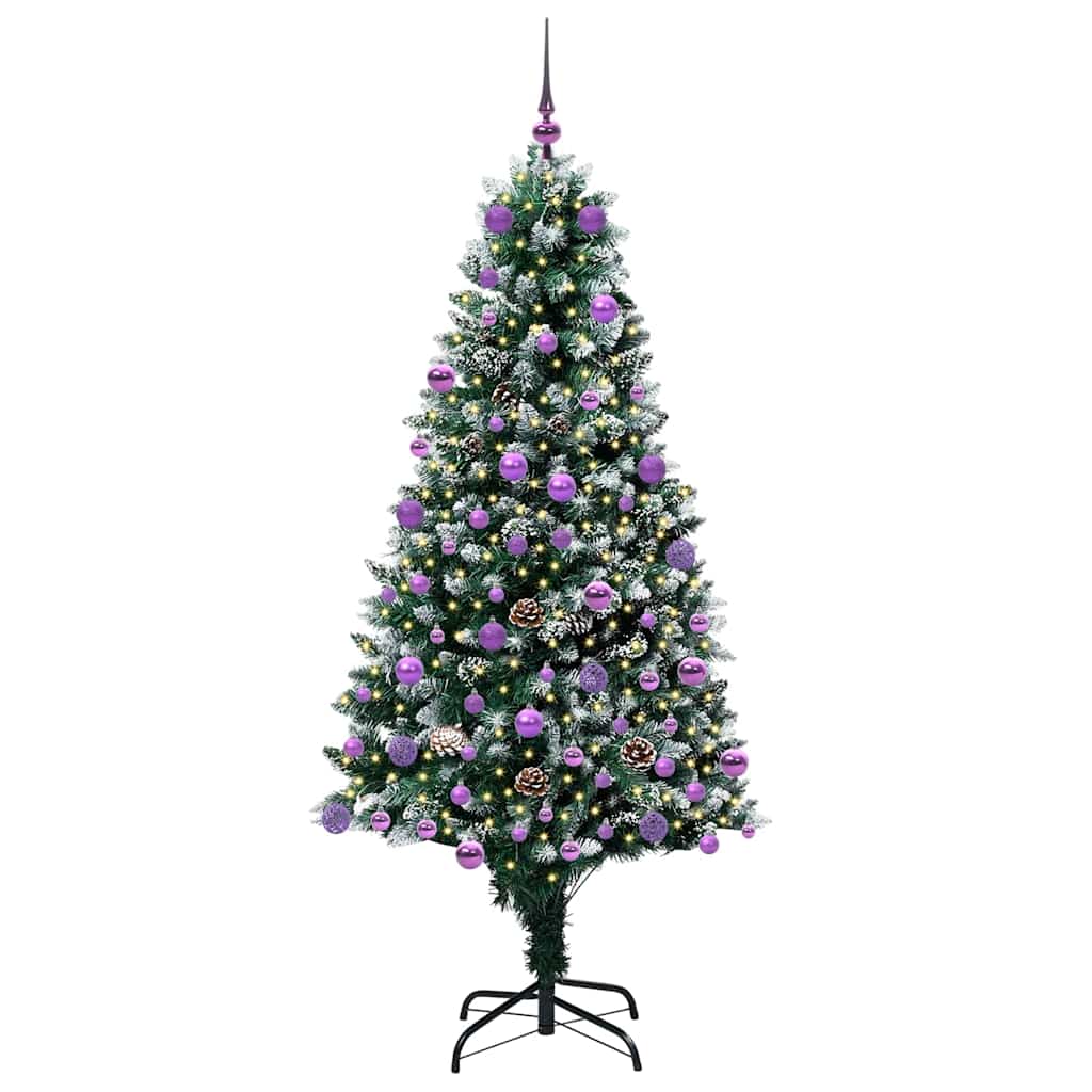 Künstlicher Weihnachtsbaum mit LEDs Kugeln Zapfen 150 cm