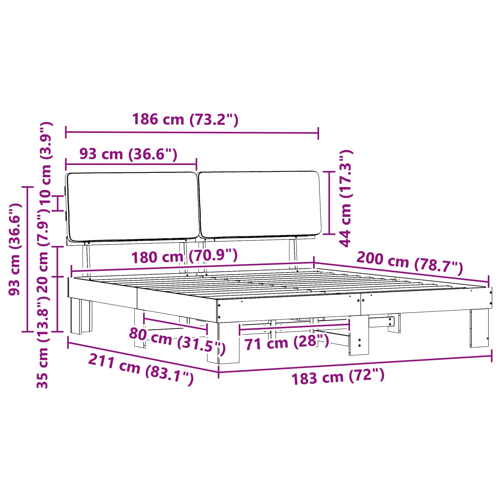 Bettgestell mit gepolstertem Kopfteil Hellgrau 200 x 200 cm