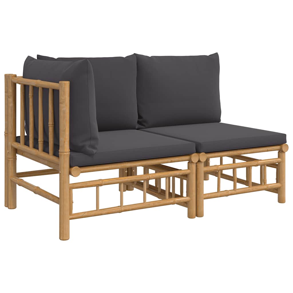 3-tlg. Garten-Lounge-Set mit Kissen Creme Bambus