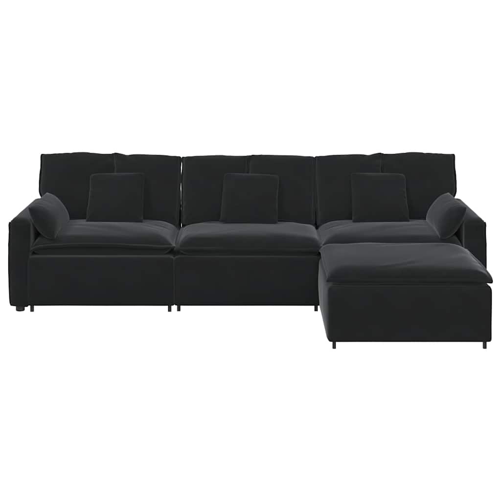 Modulares Sofa mit Fußhocker und Kissen Blau