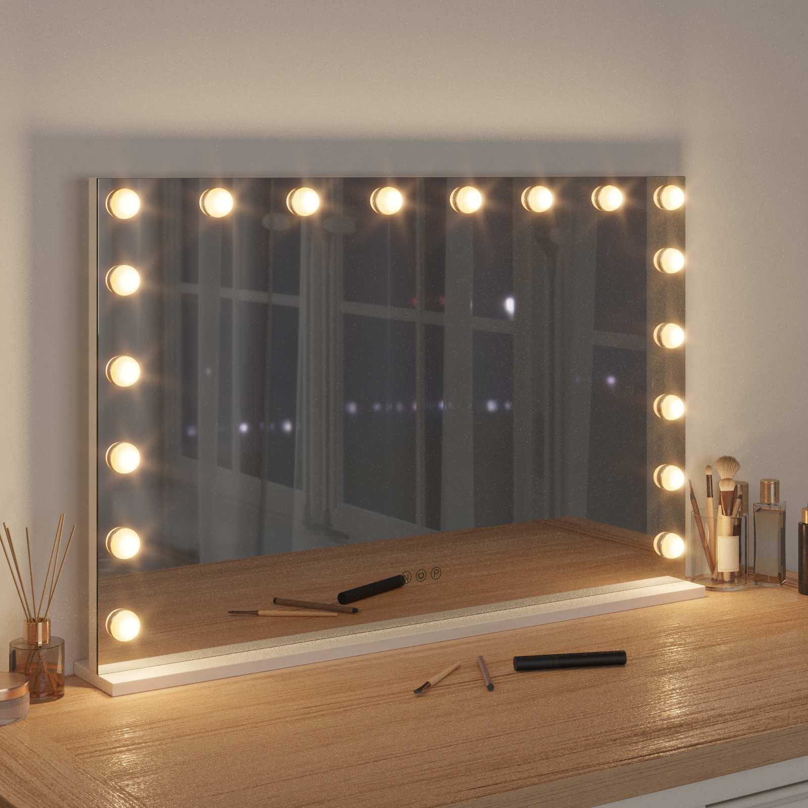 LED Schminkspiegel Weiß 44 x 10 x 53 cm Glas und Stahl