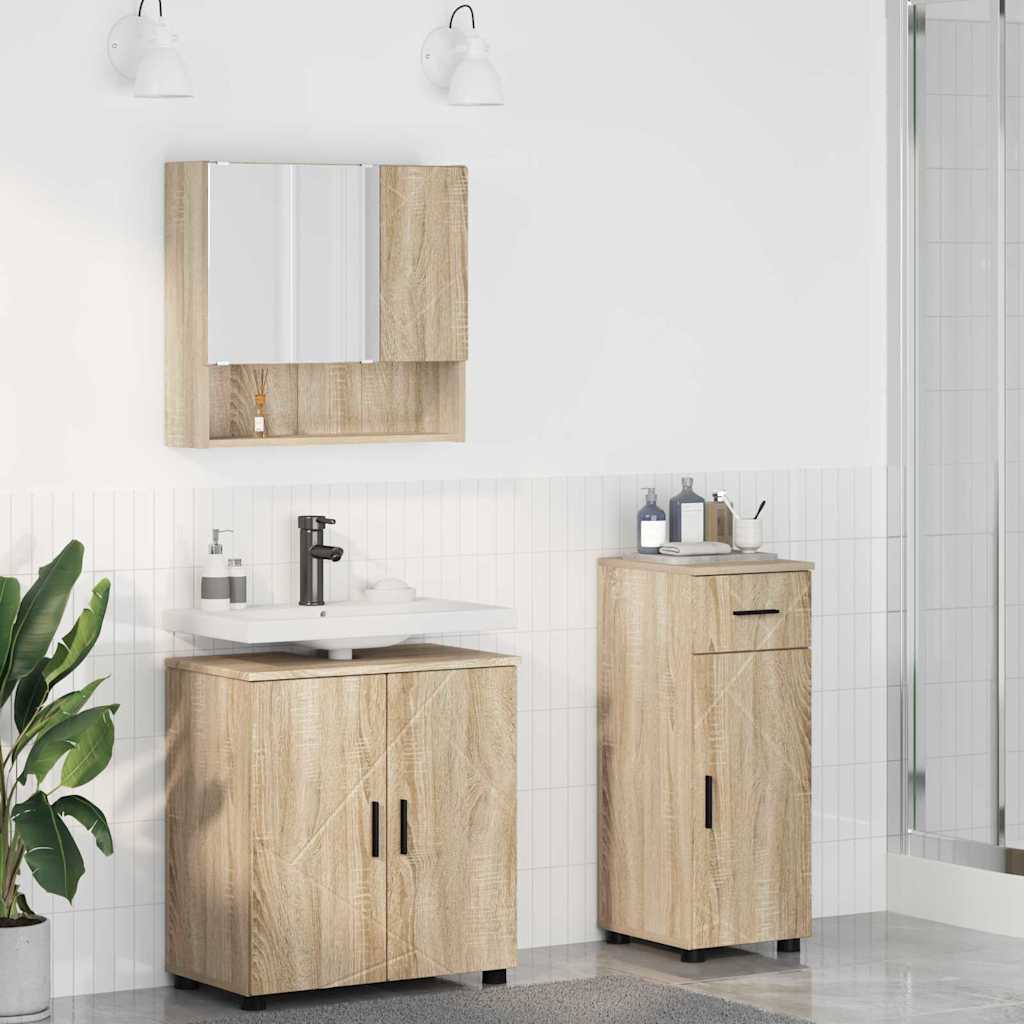 Badezimmermöbel-Set mit Tür 3 pcs Weiß Holzwerkstoff & Metall