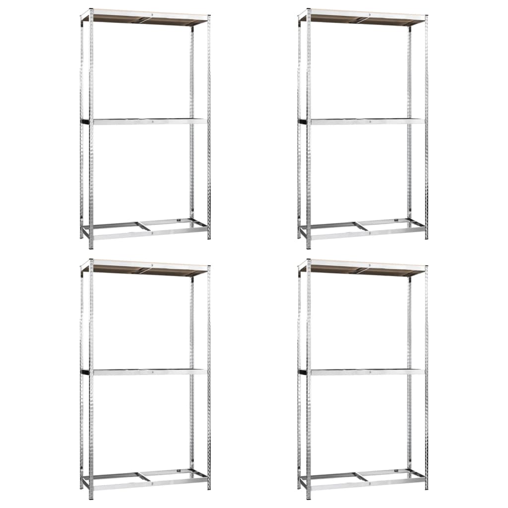 Reifenregale mit 2 Böden 3 Stk. Silbern 110x40x110 cm Stahl