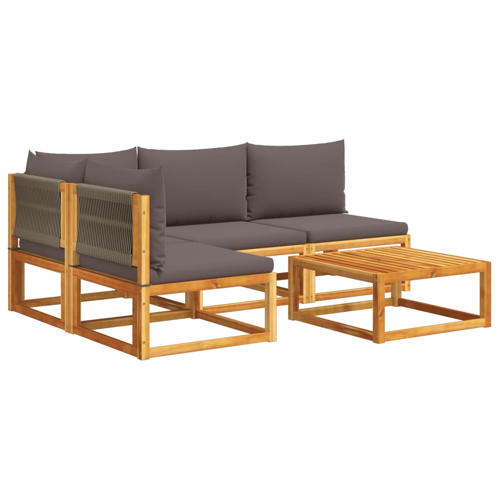 6-tlg. Gartensofa-Set mit Kissen Holz Akazie & Seil