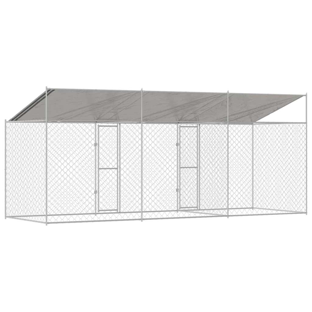 Hundezwinger mit Dach und Tür Grau 2x2x2 m Verzinkter Stahl