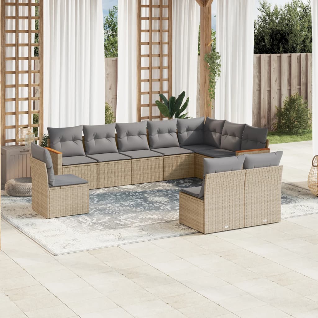 10-tlg. Garten-Sofagarnitur mit Kissen Schwarz Poly Rattan