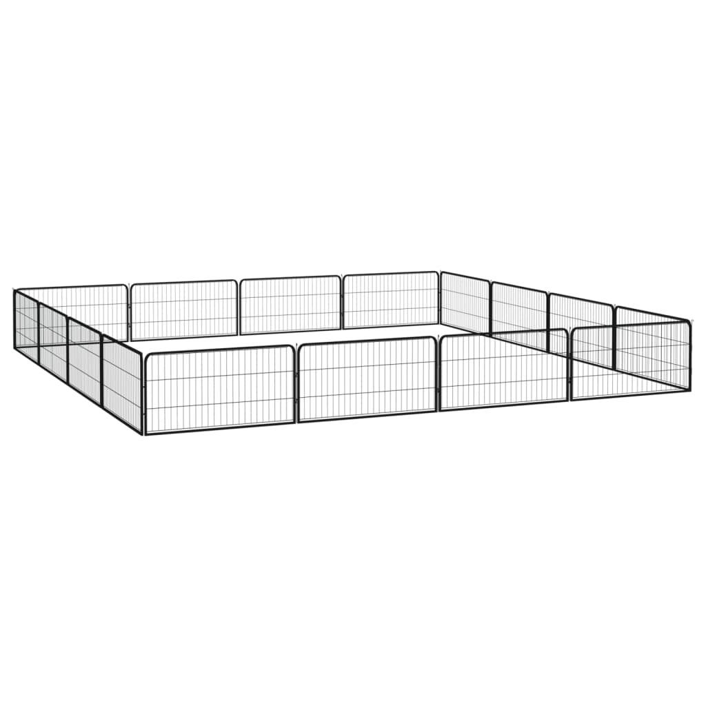 4-tlg. Hundelaufstall Schwarz 100x50cm Stahl Pulverbeschichtung