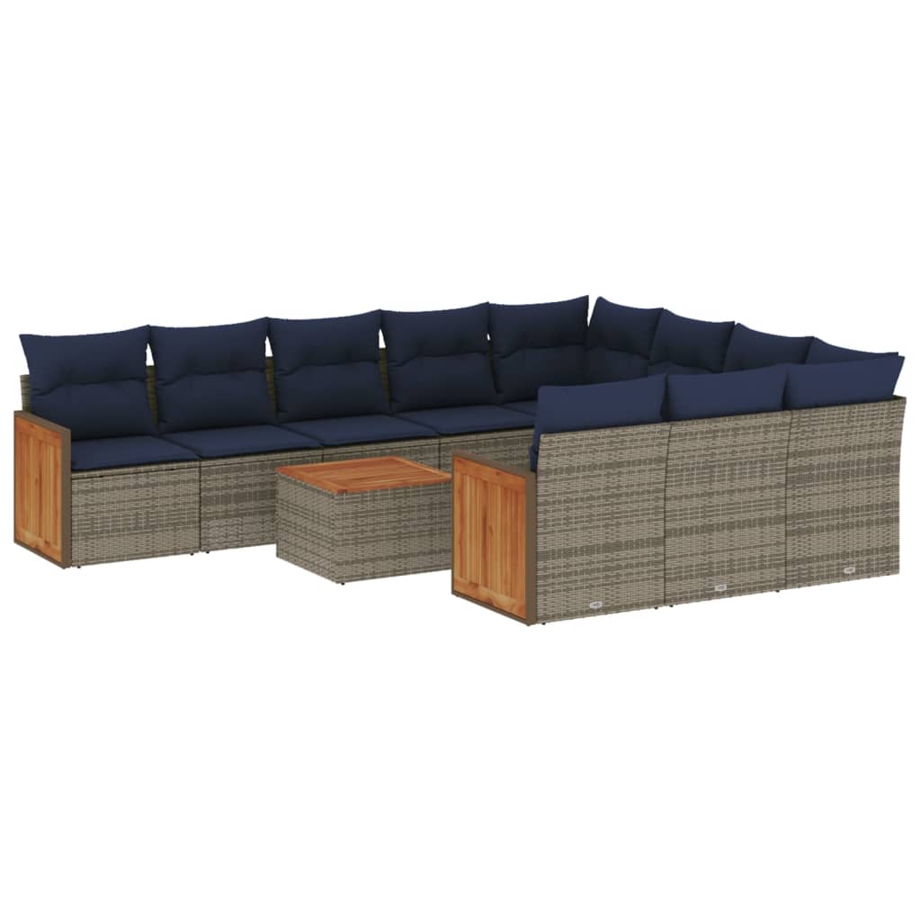 10-teiliges Gartensofa-Set mit Kissen, schwarzes Polyrattan