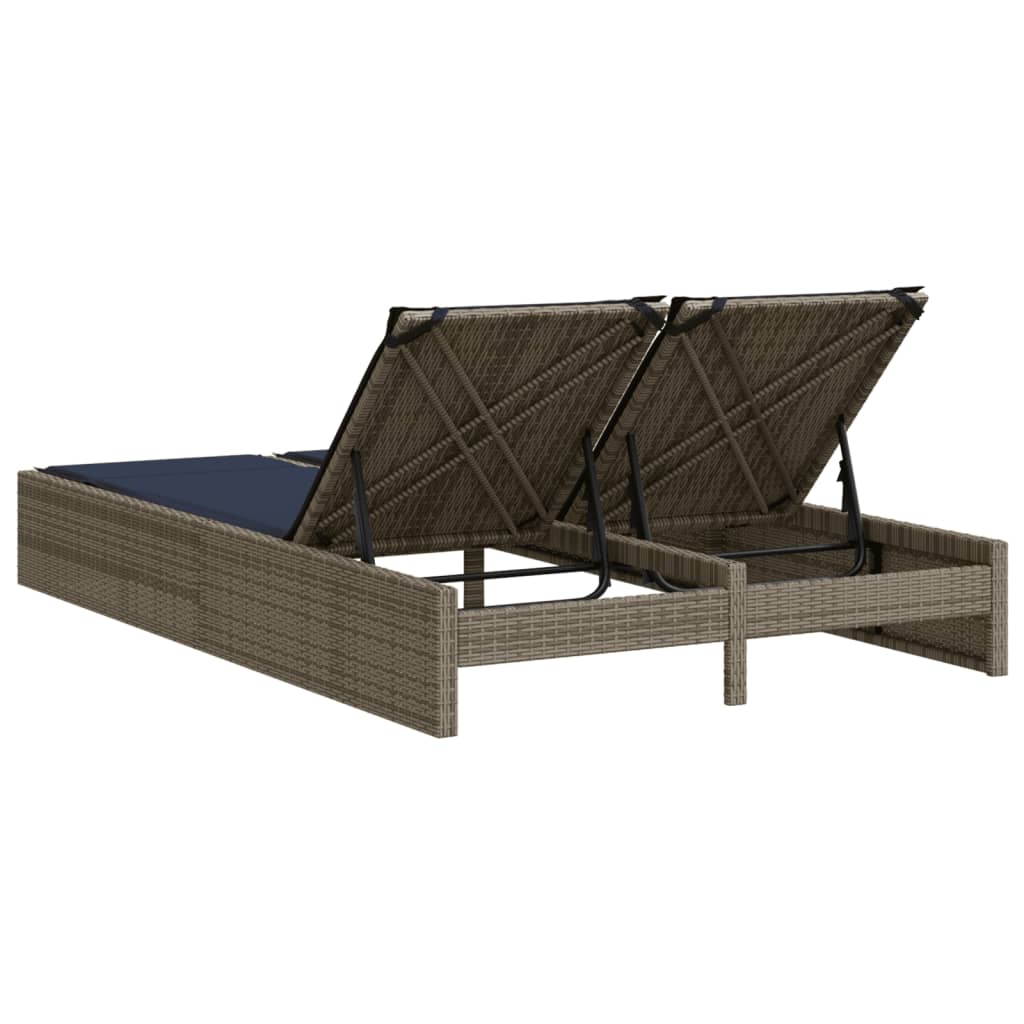 Doppelte Sonnenliege mit Kissen Braun Poly Rattan