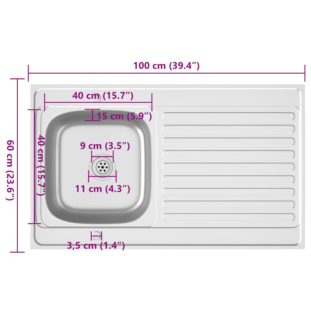 Spüle mit Abtropffläche Set Silbern 1000x600x155 mm Edelstahl
