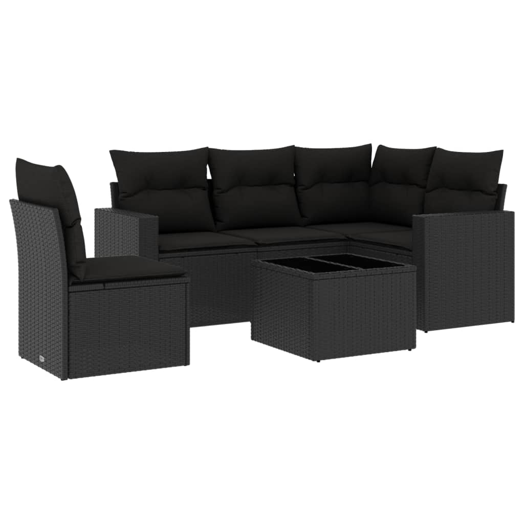 5-tlg. Garten-Sofagarnitur mit Kissen Schwarz Poly Rattan