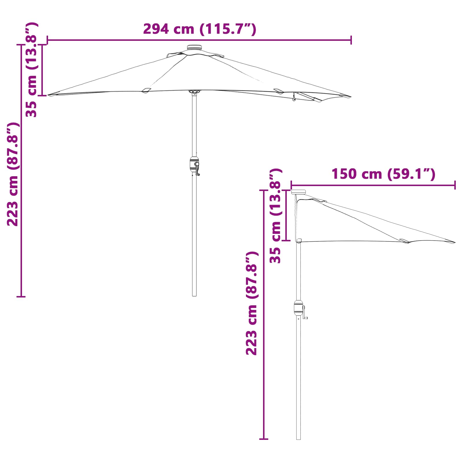 Garten-Sonnenschirm Sand 294 x 150 x 223 cm Polyester und Stahl