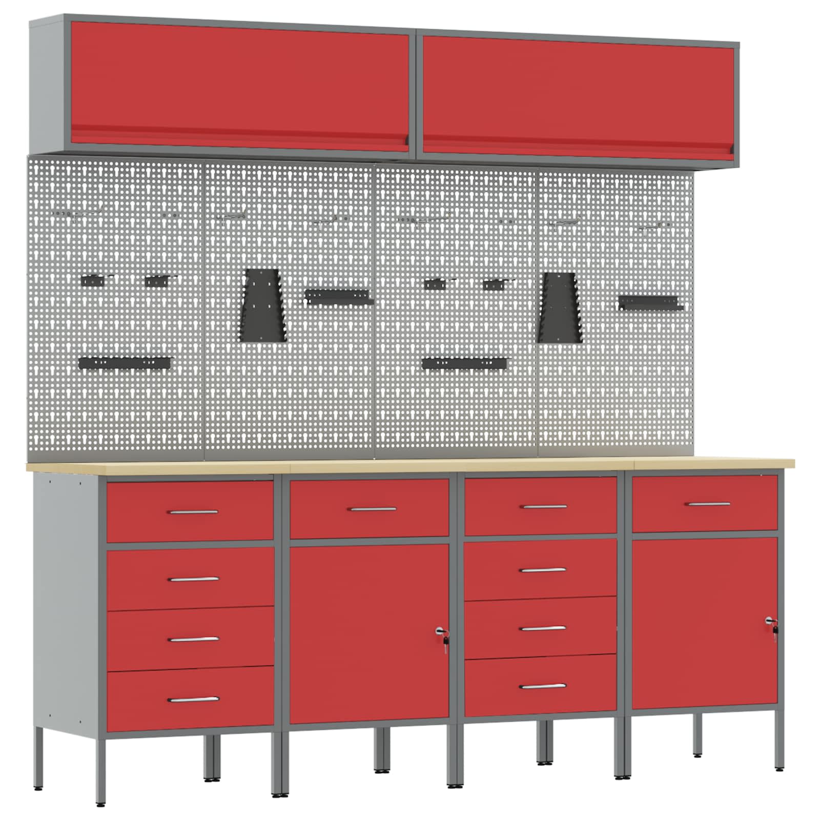 Arbeitsschrankset mit Schubladen mit Regal 8 pcs Grau