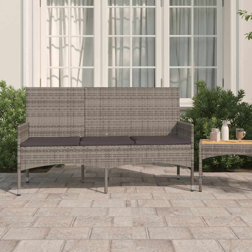 Gartenbank 3-Sitzer mit Kissen Schwarz Poly Rattan