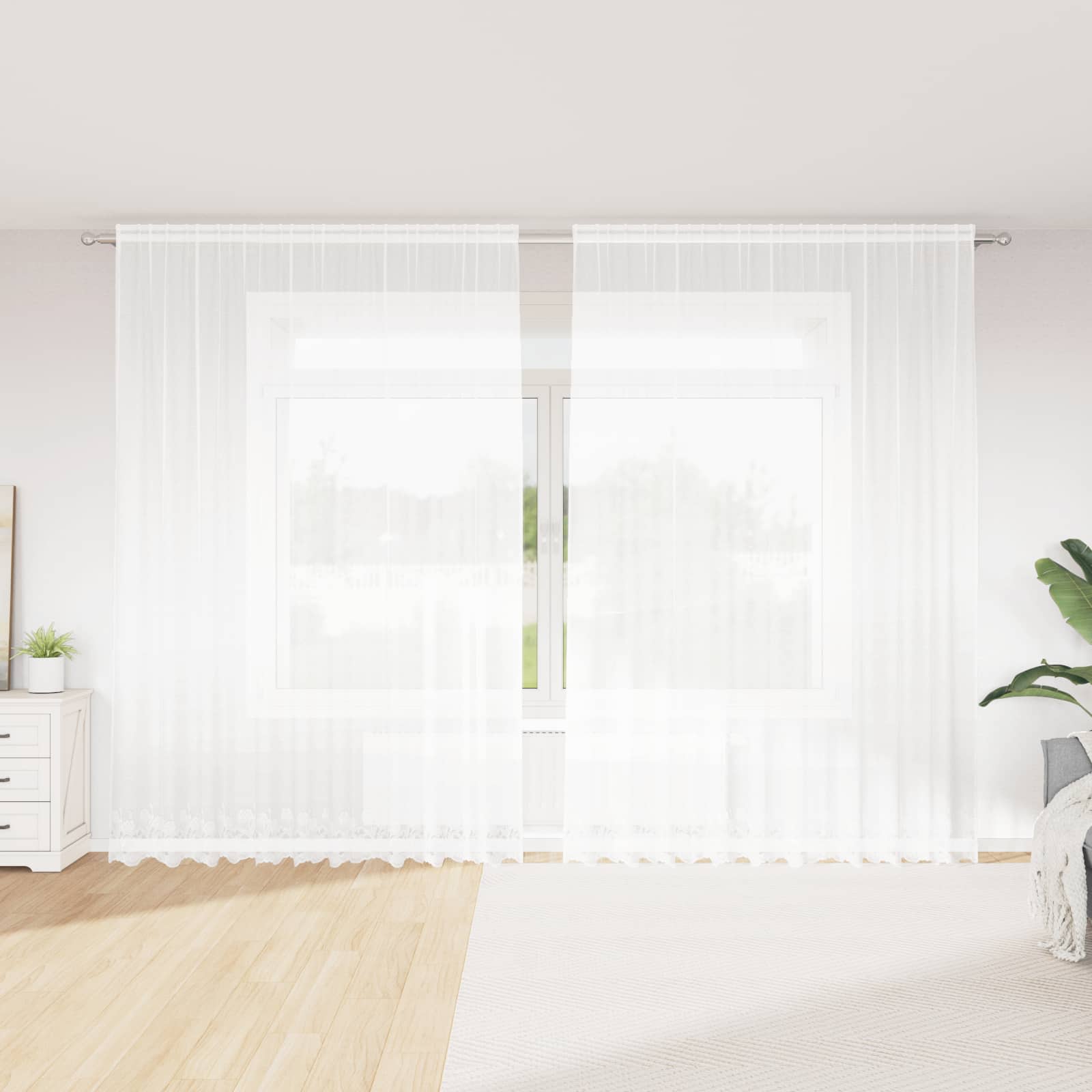 Spitzenvorhang mit Vorhängen Floral Weiß 80 x 150 cm Polyester