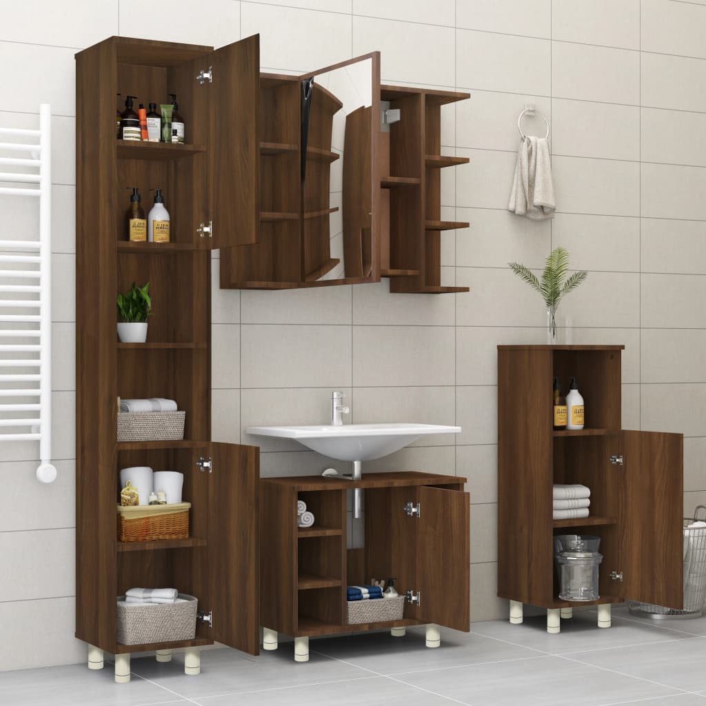 Badezimmerschrank Weiß 30x30x95 cm Holzwerkstoff