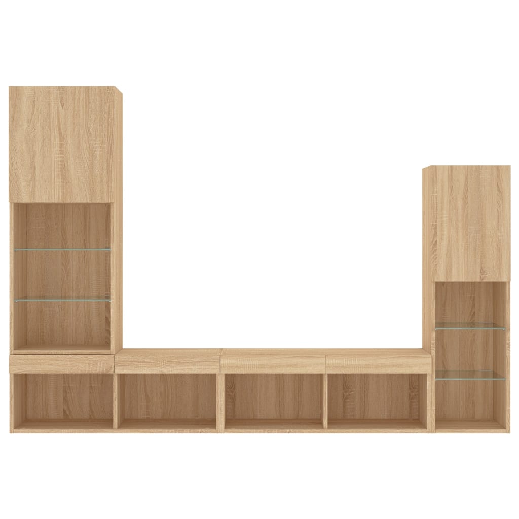4-tlg. Wohnwand mit LED-Beleuchtung Weiß Holzwerkstoff