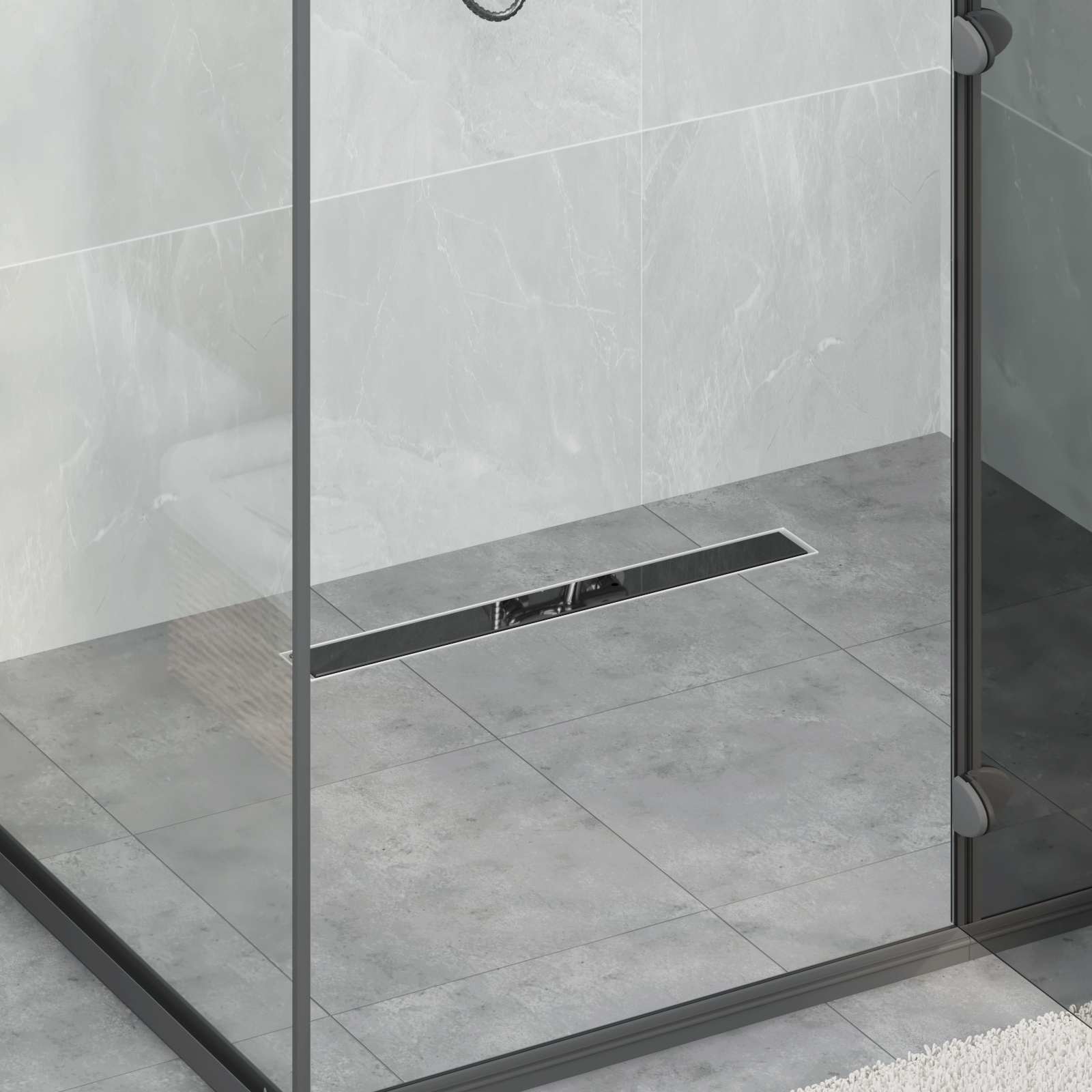 Duschabfluss mit Glashülle und 360° Siphon Schwarz 50 cm