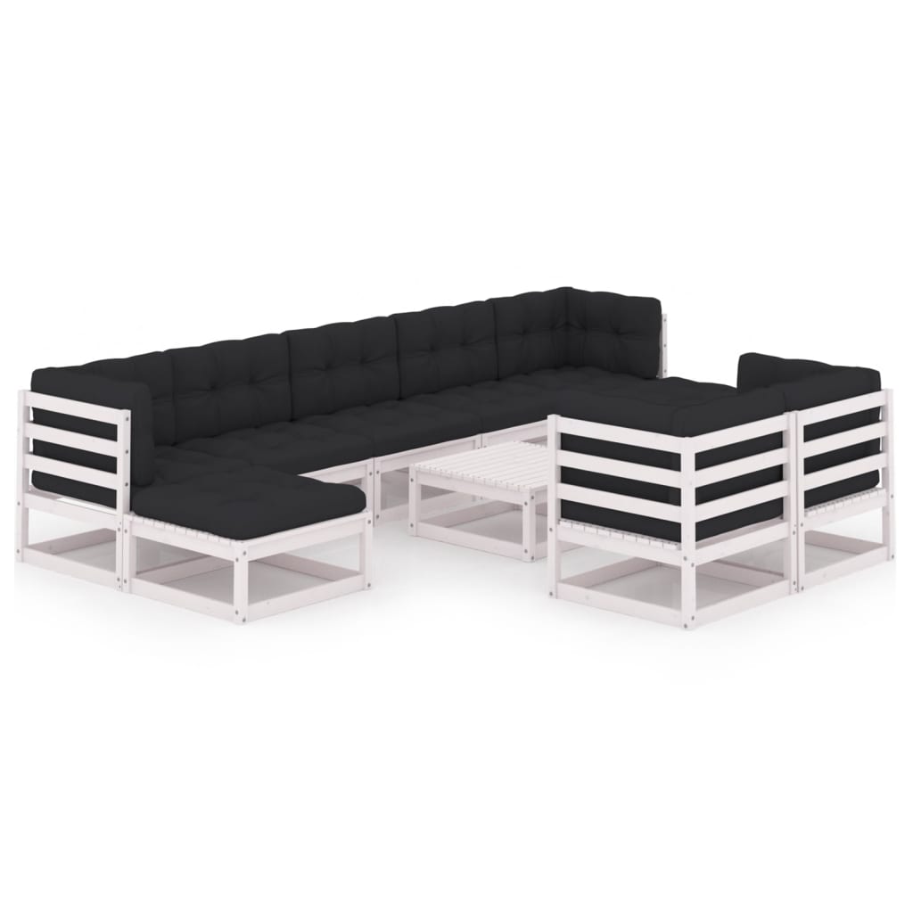 10-tlg. Garten-Lounge-Set Weiß Massivholz Kiefer