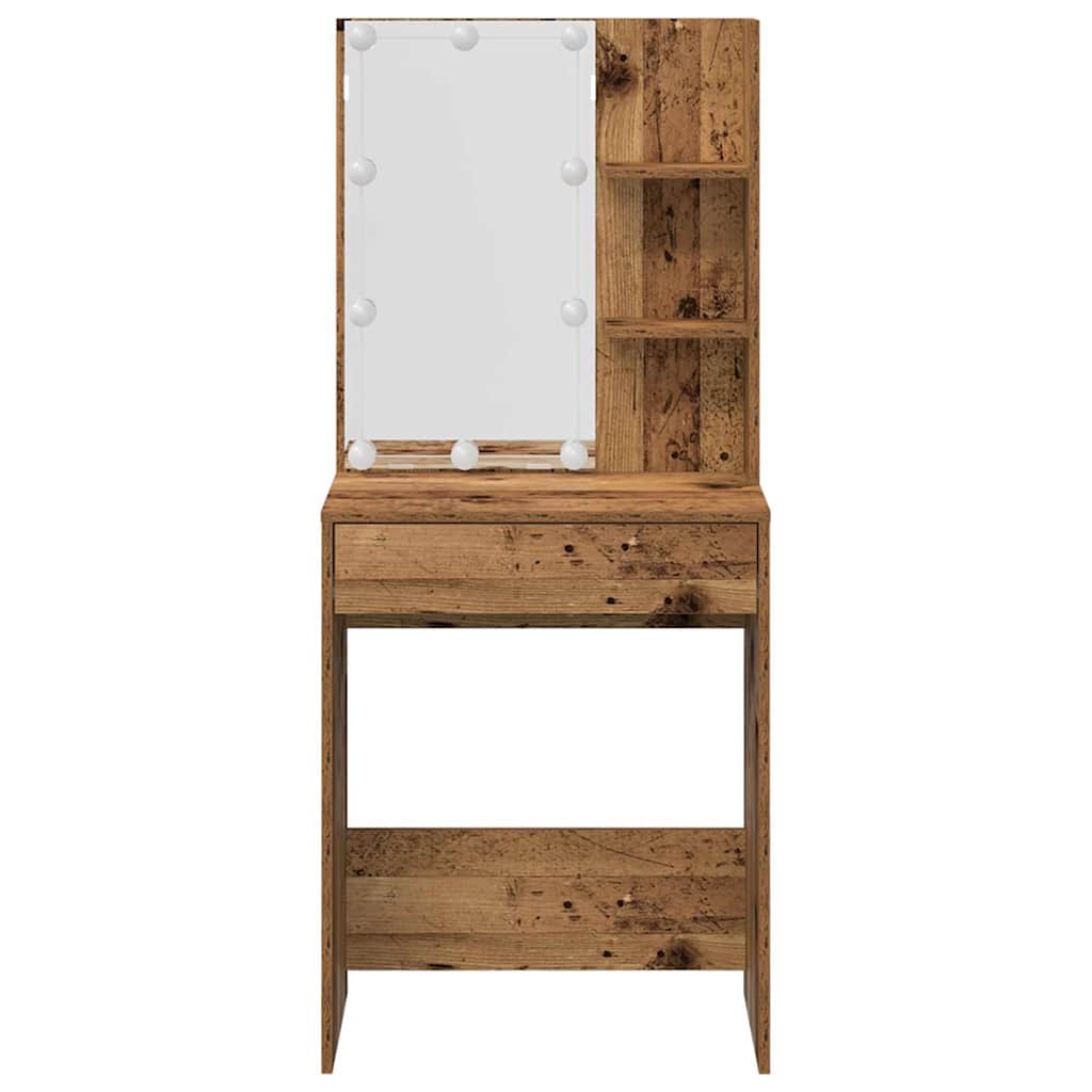 Schminktisch-Set mit LED Weiß Holzwerkstoff