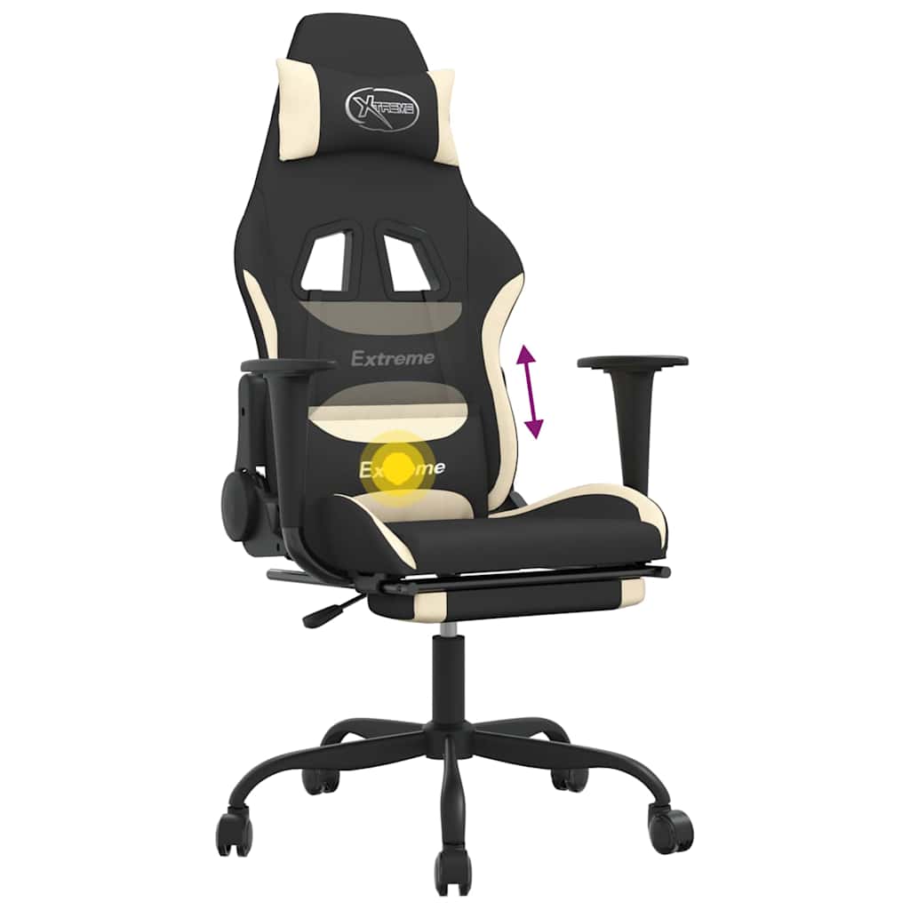 Gaming-Stuhl mit Massagefunktion Schwarz und Creme Stoff