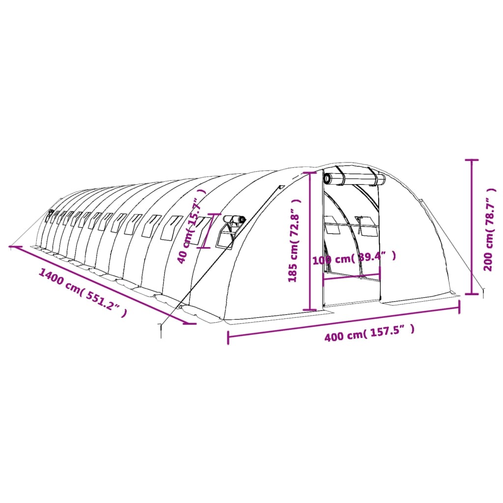 Gewächshaus mit Stahlrahmen Grün 8 m² 4x2x2 m